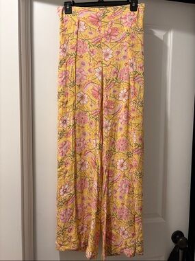 Billabong Yellow Floral Smocked-Waist Pants
